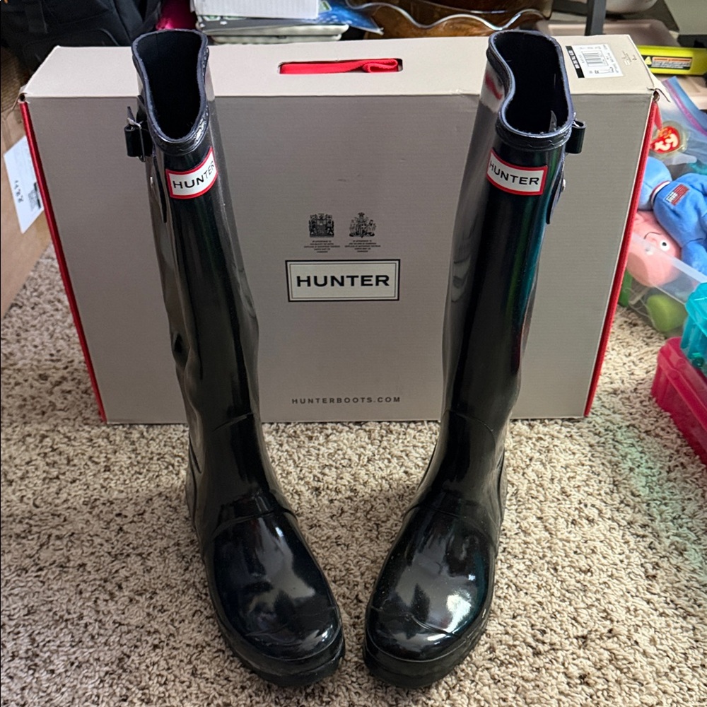 Sz 9 Hunter Glossy Black Rain Boots